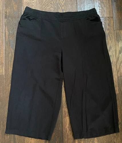Lane Bryant cropped Pant capri 16 Black Wide Leg Elastic Waist Linen Blend New