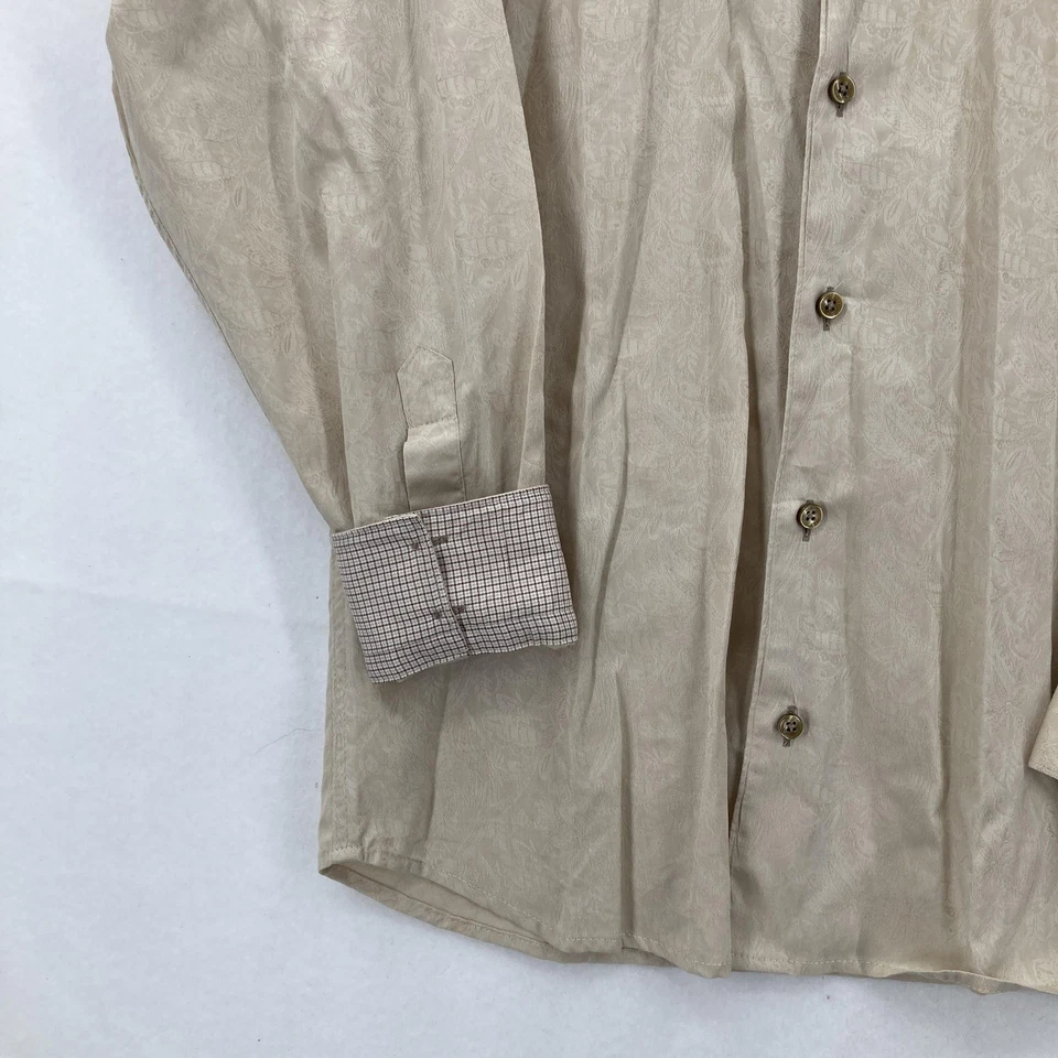Bertigo Masterpiece Dress Shirt Mens Large Beige Jacquard Button Down Flip Cuff - Image 4 of 4