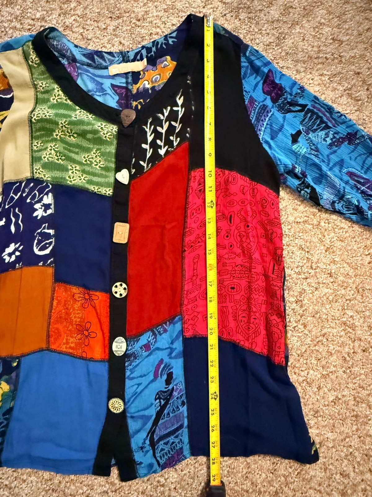 La Cera Patchwork Funky Button Tunic Top Size L B… - image 7