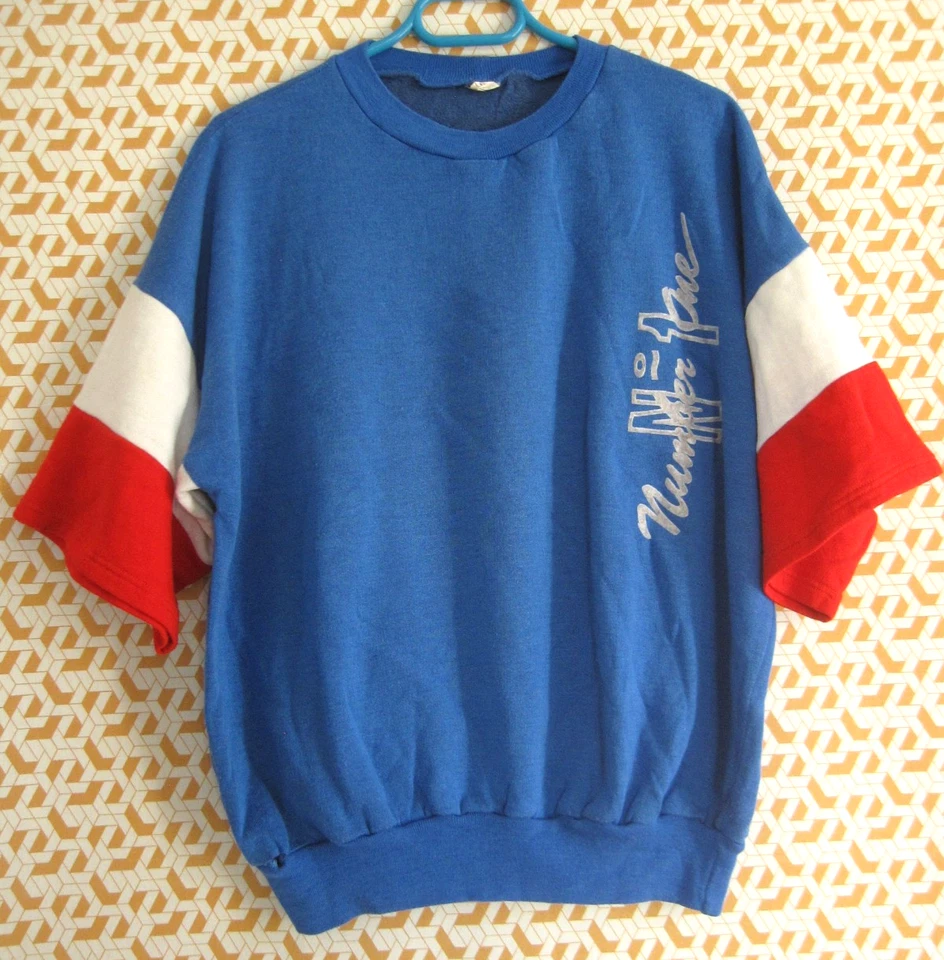 Sweat Vintage Number One 80'S manche courte Bleu blanc rouge Homme - L - Photo 1/4