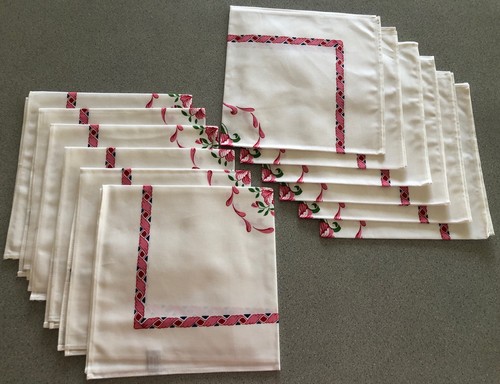 Beauville französische "Le Coqs" Tischservietten MIA x6 weiß rosa blau grün Baumwolle - Bild 1 von 9