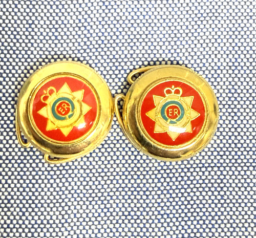 Vintage Italian Queen Elizabeth II ER Royal Cypher Button Covers Navy Enamel Set