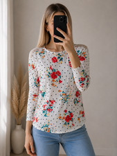 Damen Bluse mit weißer Erbse geblümt Langar...