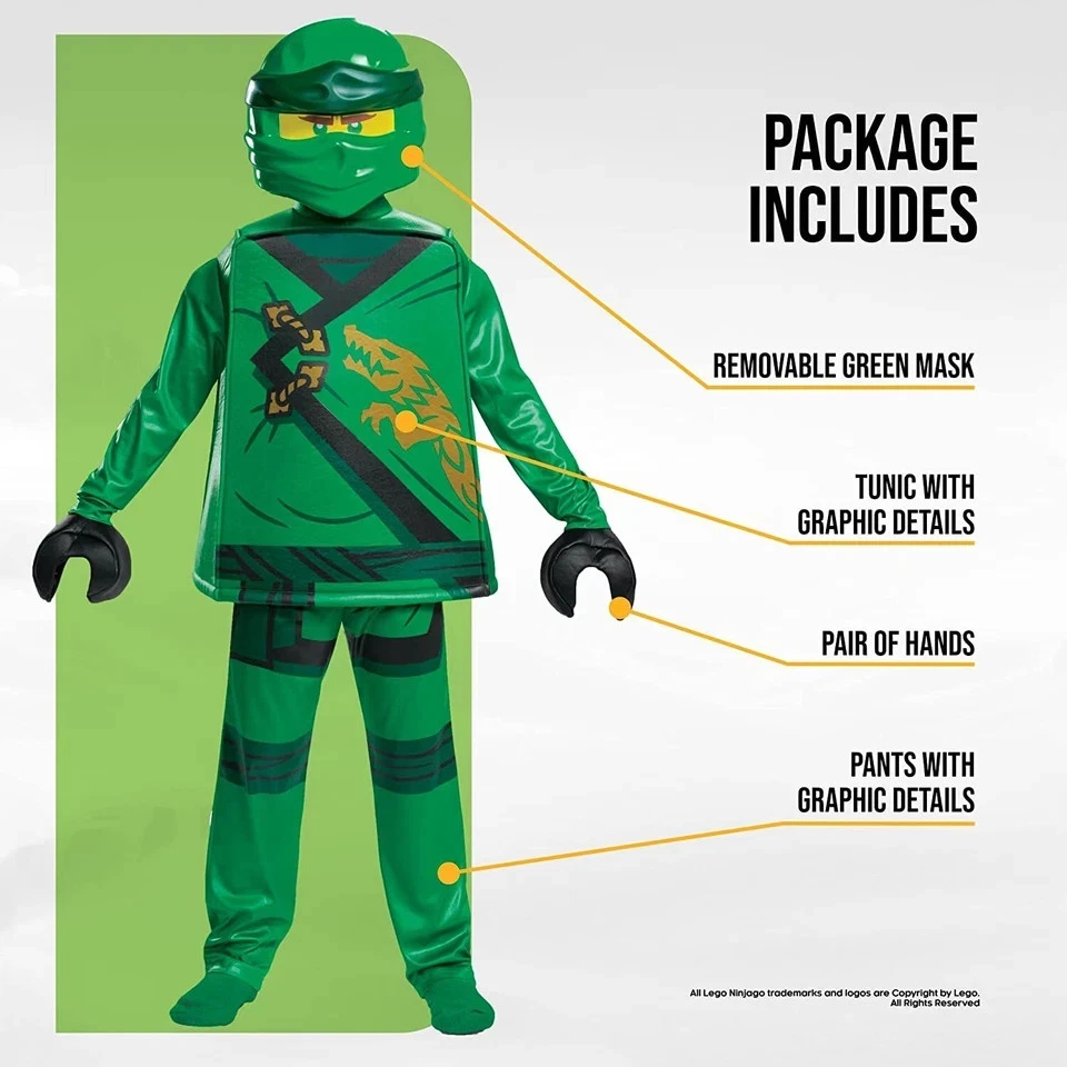 Disfraz de lujo para niños Lego Ninjago Lloyd Legacy traje de película ninja verde para niños Foto 3 de 4