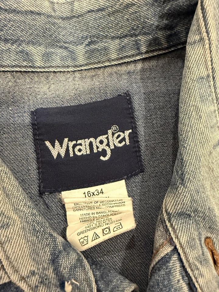 WRANGLER Azul Denim Perla Snap Western Cowboy Rodeo 70127MW PARA HOMBRES 16X34 Mediano Foto 3 de 4