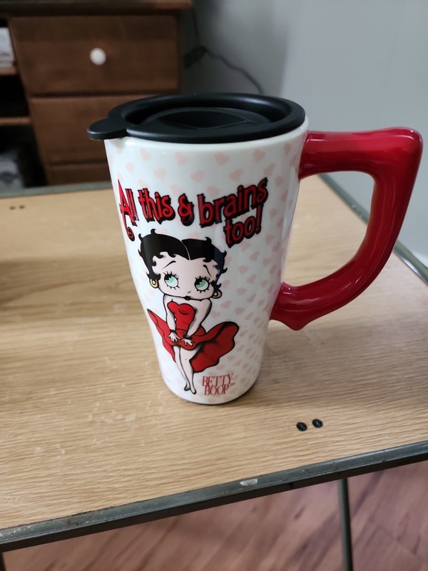 Betty Boop Ceramic Travel Mug All This & Brains Too 16oz New With Tag 2007