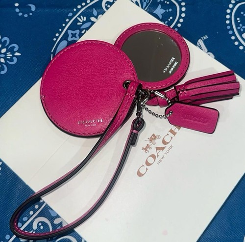 Coach  rare Vtg Hot pink Raspberry mirror hangtag tassel charm Authentic 
