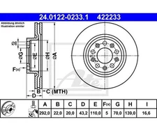 2 pieces brake disc ATE 24.0122-0233.1 for Alfa Romeo Brera