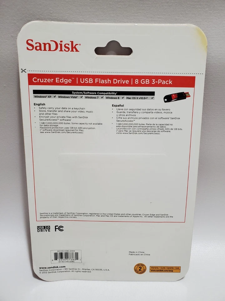 SanDisk Cruzer Edge 8GB USB Flash Drive 3 Pack, Sealed Unopened  - Image 4 of 4