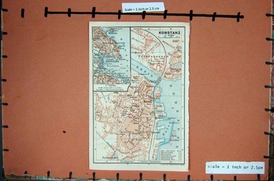 Alter antiker Druck Karte 1914 Deutschland Straßenplan Stadt Konstanz Rhein 20.