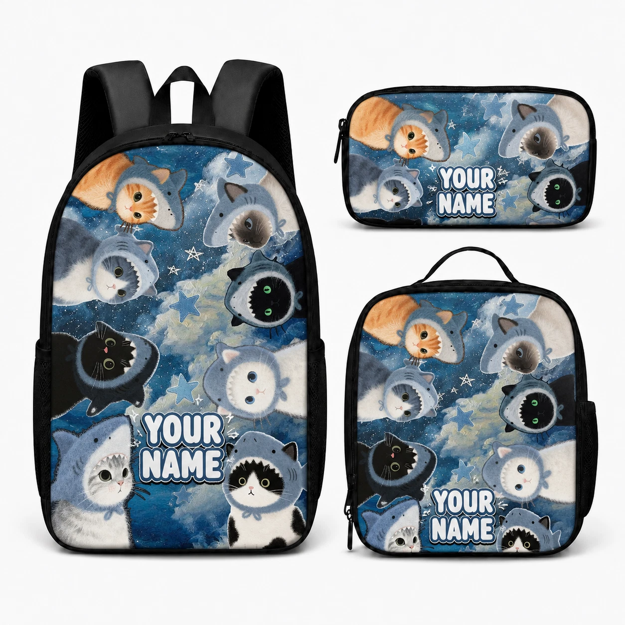 Personalized Shark Cat Backpack – Cute Ocean Kitty School Bag