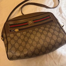 GUCCI GG Sherry Line Shoulder Bag PVC Leather Brown Vintage Logo From Japan