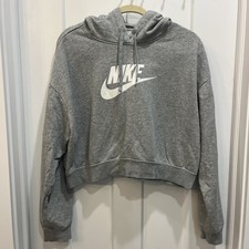 Nike Women s Sportswear Club Fleece Hoodie Size Large Gray Oversized Cropped