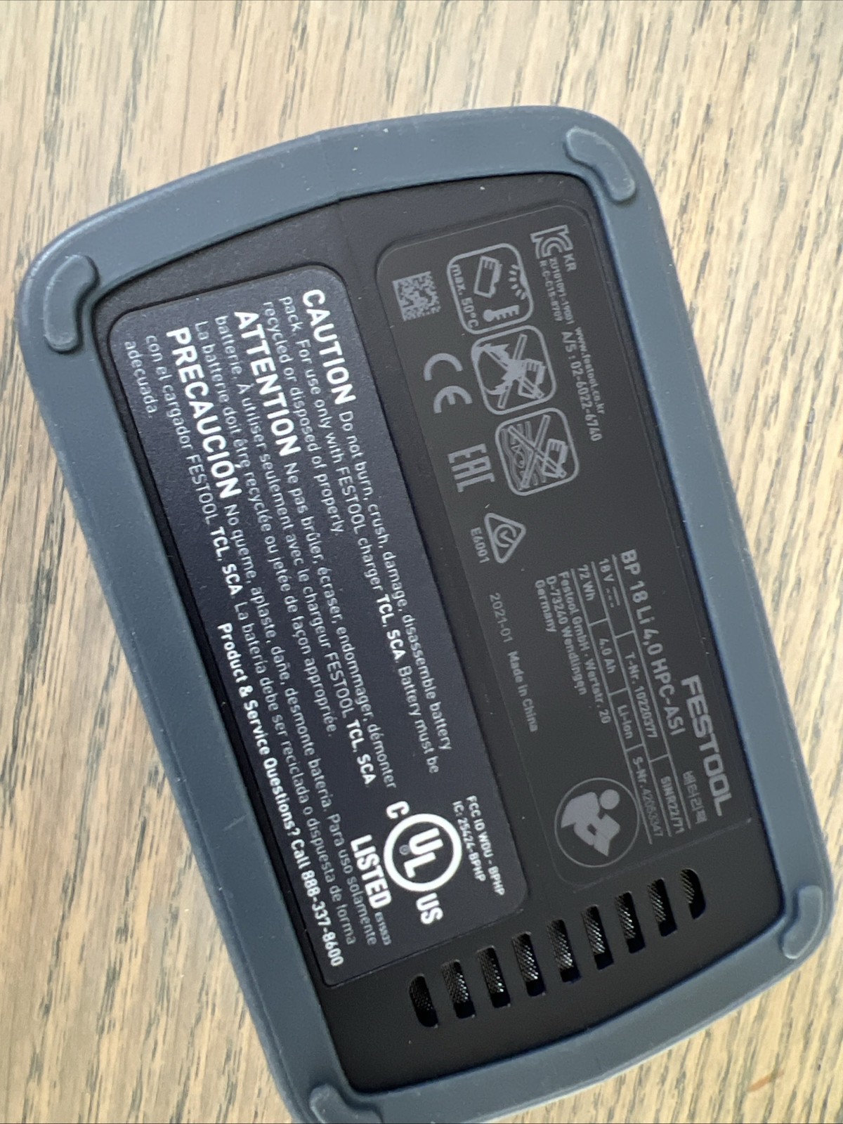 Festool BP 18 Li 4.0 HPC ASI Battery - High PowerLithium Ion Bluetooth Li-ion