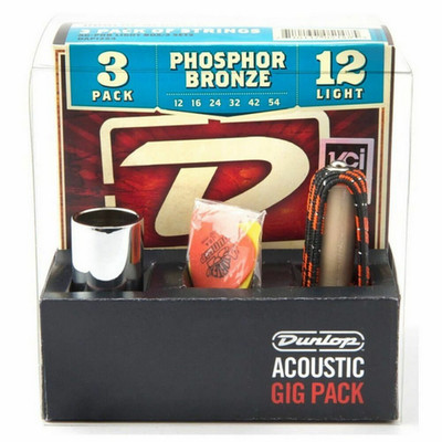 Jim Dunlop GA24 Gitarrenzubehörpaket. 3 Sätze Saiten, Plektren, Kapodaster + Schieber