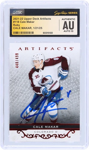 Cale Makar Avalanche Signed 2021-22 Upper Deck Artifacts #118 #/499 CGC 10 Card