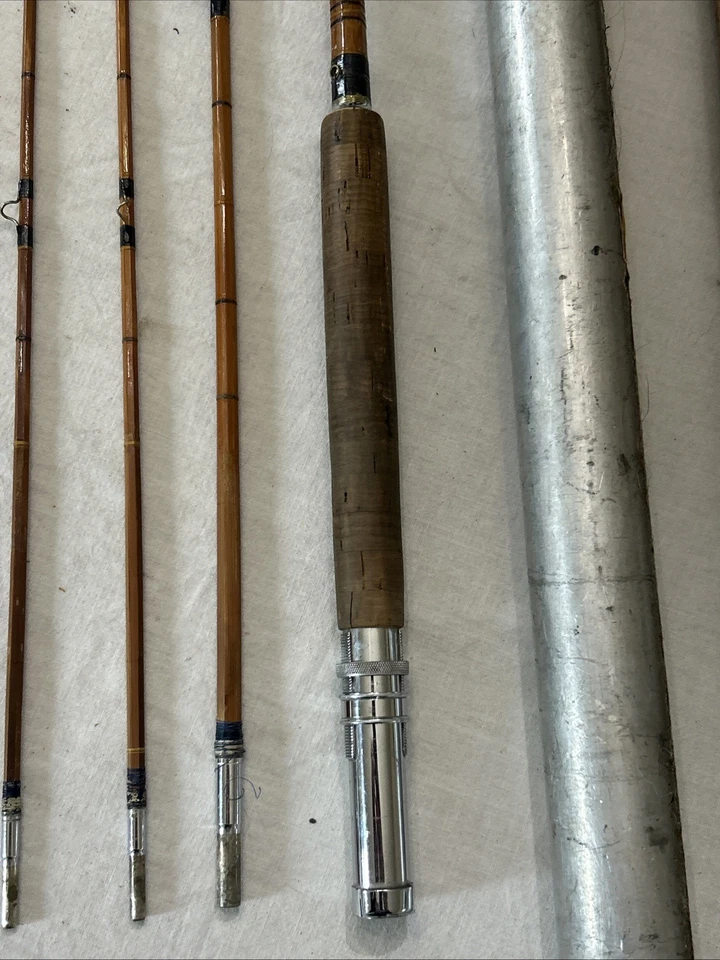 Винтажное нахлыстовое удилище Montague Blue Streak 9 футов среднее 3 штуки бамбук с носком и трубкой, 2 наконечника - Изображение 2 из 4