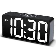 Small Digital Alarm Clock w/ Large Numbers, Dimmer & USB Charging