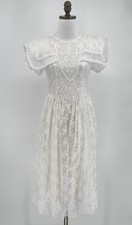 Jessica McClintock Vintage Girls White Lace Satin Tie Back Victorian Dress Sz 12