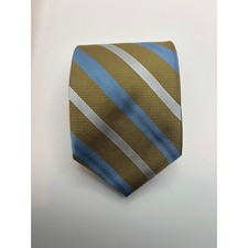 Brooks Brothers 346 Mens Silk Tie Gold Blue Silver Striped Herringbone USA Made