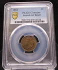 1863 Copper Nickel Indian Head Cent PCGS Genuine AU Detail Scratch