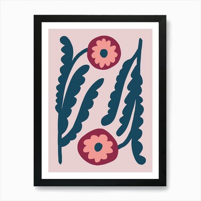 Zwei Blumen Volkskunst Naéve Druck Ar gerahmt Wandbild Poster Leinwanddruck Bild