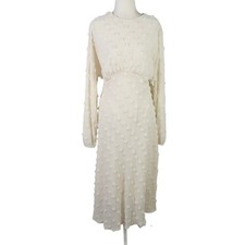 Chic Wish Cream Textured Dot Long Sleeve Midi Dress M