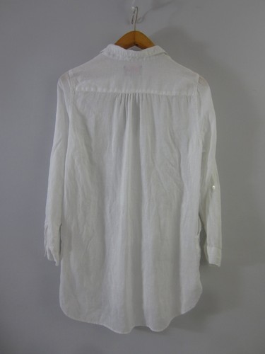 For Cynthia Shirt Womens M White LS Linen Beachwear Peasant Tunic Relaxed - Picture 2 of 13