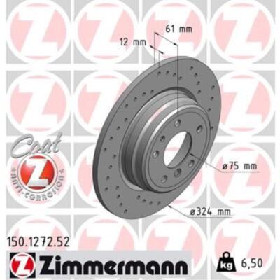 ZIMMERMANN 2x Bremsscheibe hinten Ø324 mm Voll Gelocht für BMW 7er E38 728i iL