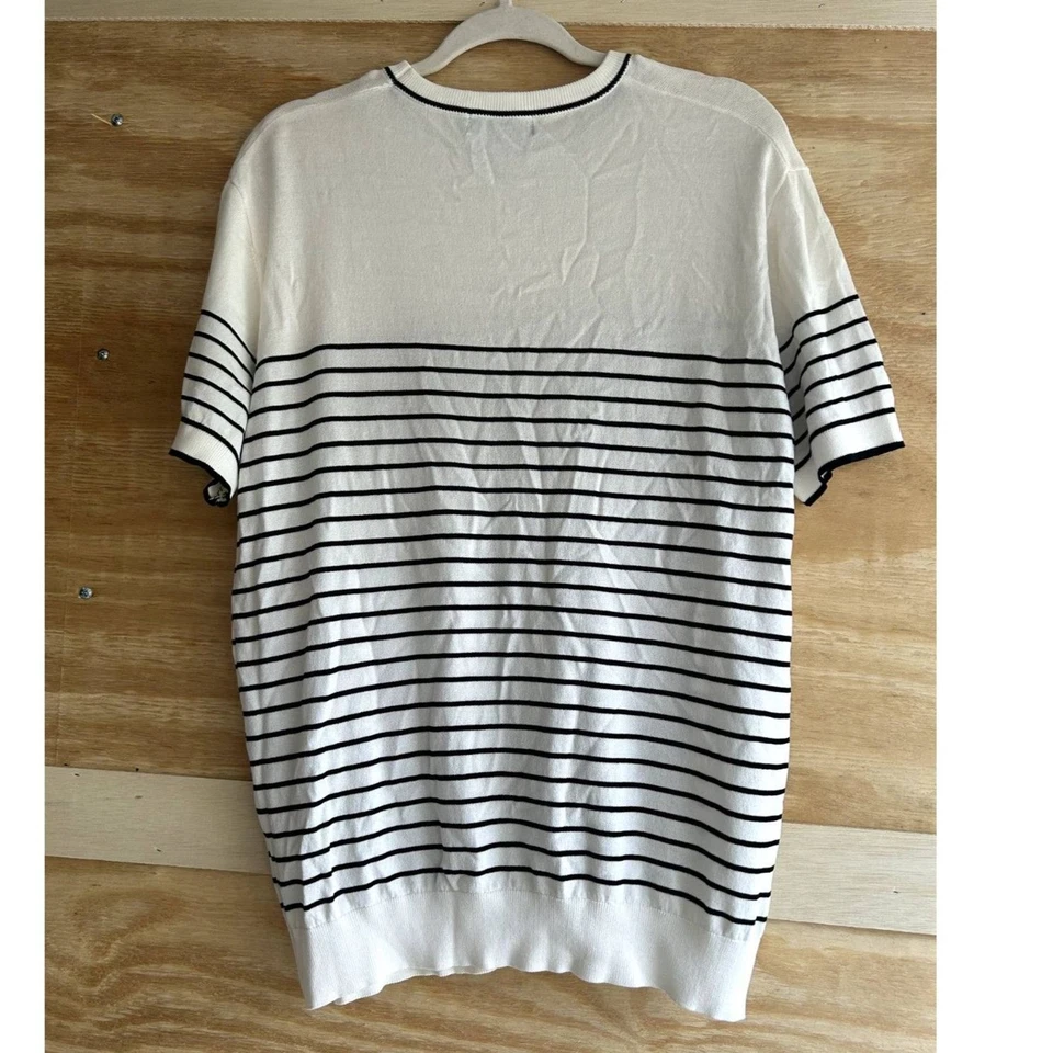 Camisa de manga corta ligera de punto Paul Jones para hombre talla grande blanca a rayas negras Foto 2 de 3
