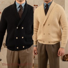 Men Knitted Jacket Double Breasted Sweater Warm Autumn/winter Wool Cardigan Coat