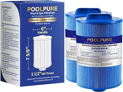 POOLPURE 6CH-940RA Spa Filter Replaces Pleatco PWW50P3-M(1 1/2'' Coarse Thread)