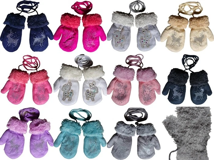 Warme kuschlige Baby Strick Fäustlinge Handschuhe Kinder komplett mit Plüsch