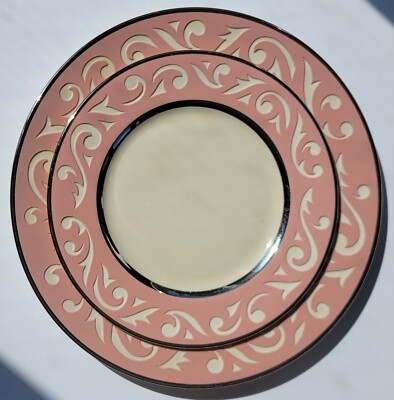 Carole Stupell China Dinner Salad Plates Pink White Each