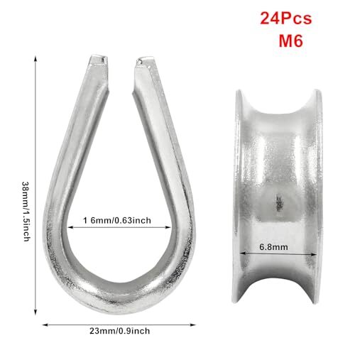 24Pcs M6 Stainless Steel Thimbles Wire Rope Cable Thimbles Rigging for ...