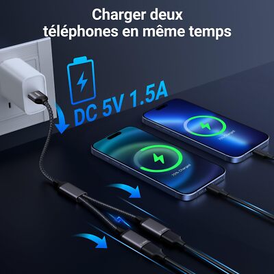 Répartiteur USB 2 Ports, Adaptateur 1 Entrée 2 Sorties, Double