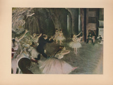 1951 Vintage Degas Rehearsal of Ballet on the stage" Dance Color Art Print Litho