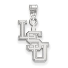 14k White Gold Louisiana State University slanted L-S-U Small Pendant