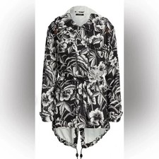 Lauren Ralph Lauren Nwt Floral Ripstop Hooded Windbreaker M Black/white Combo