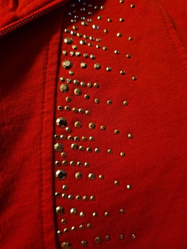 Womens Quacker Factory Red Full Zip Up Studded Jacket Size Small - Picture 8 of 11
