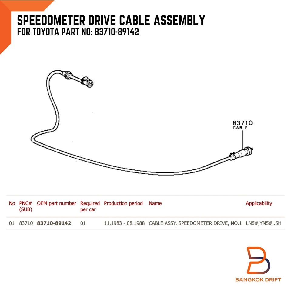 Кабель управления спидометром для пикапа Toyota LN50 LN55 LN56 LN65 83-88 8371089142 - Изображение 2 из 4