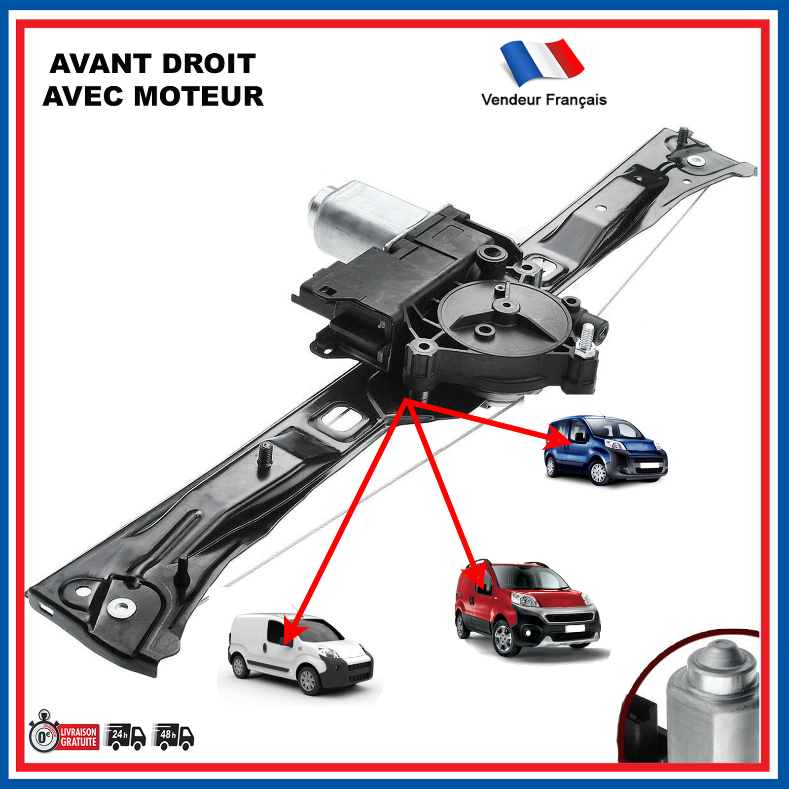 Lève-vitre électrique 1368329080 avec moteur de rechange pour Fiat Fiorino Peugeot Bipper