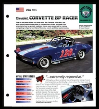 Chevy Corvette BP Racer (USA 1965) Spec Sheet 1998 HOT CARS Street Racers #7.51