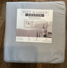 Oeko-Tex Soft Washed 4 Pc Twin/TwinXL Sheet Set 100 Recycled Polyester Gray