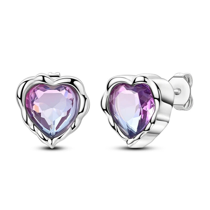 Crystal Heart Stud Earrings in 925 Sterling Silver Minimalist Style