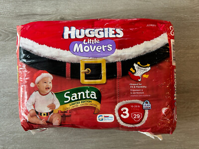 NOS Huggies Little Movers Limited Edition Santa Diapers Sz 3 READ FLAWED/DMG PKG