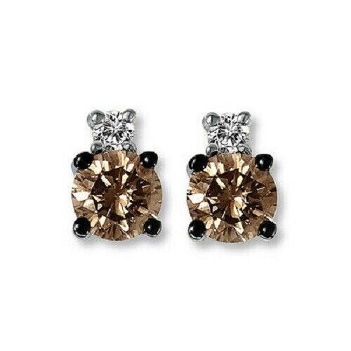 2.00 Ct Lab Created Chocolate Diamond Stud Earrings In 14k White Gold