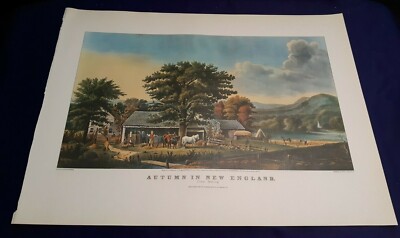 1968 Currier & Ives 14'' x 19'' AUTUMN IN NEW ENGLAND Cider Making Art Print