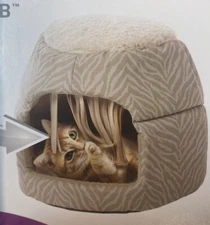 Smartykat Fringed Honeycomb One Size Convertible Cat Bed to Cat Cave, Tonal Tige