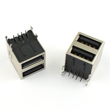 10Pcs Dual USB 2.0 Type A Female 8 Pin Right Angle PCB Socket Connector DIY